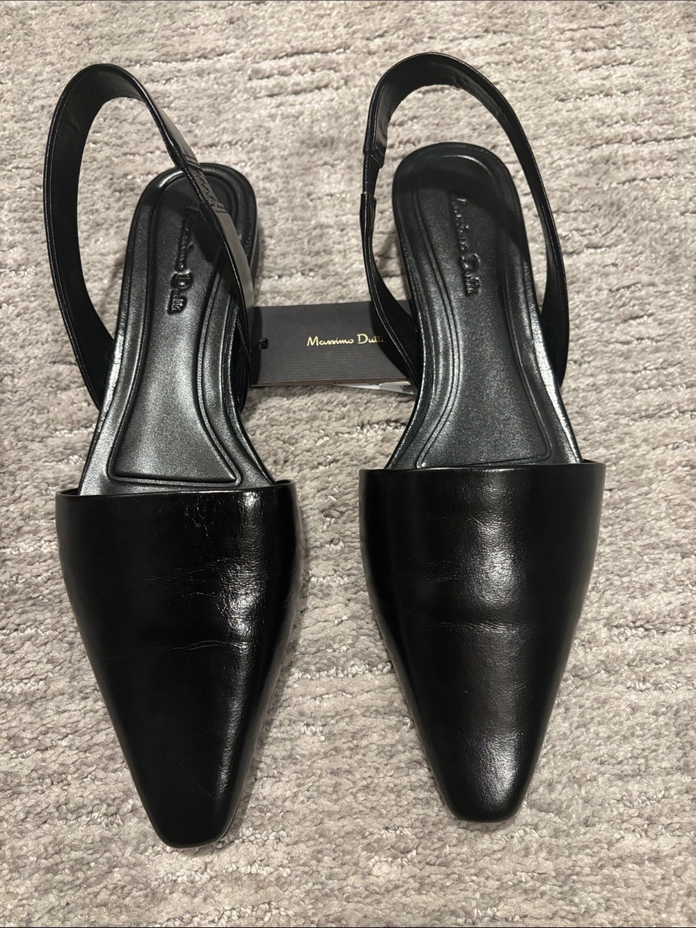 Massimo Dutti Black Pointed Leather Slingback Mules size 6.5